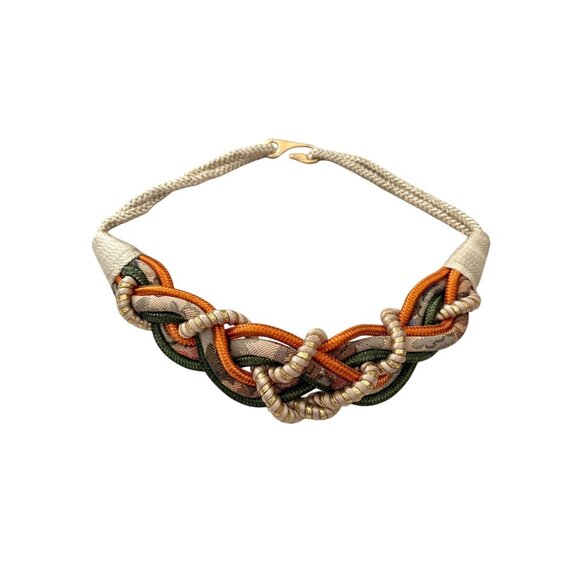 Vintage Stretch Braided Belt Size L to XL Earth Tone Woven Gold Hook - Picture 2 of 11